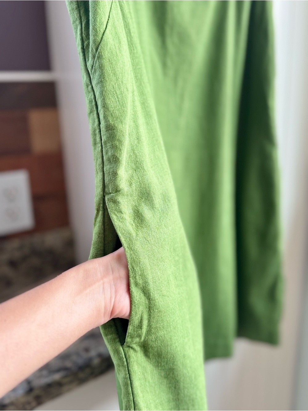 Abercrombie & Fitch Square Neck Shift Mini Dress Linen Look Green Medium Petite - Picture 7 of 10